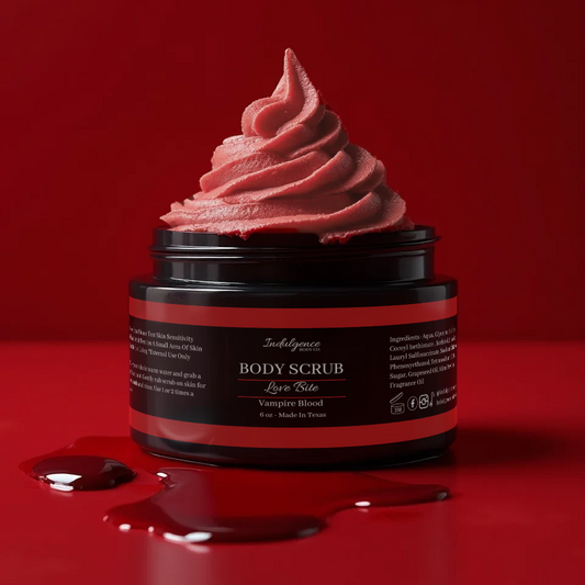 Body scrub with pink top on a red background
